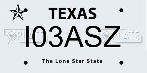 I03ASZ Texas License Plate