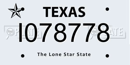 I078778 Texas License Plate