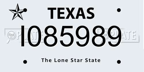 I085989 Texas License Plate