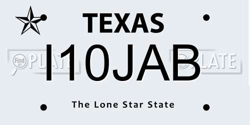 I10JAB Texas License Plate