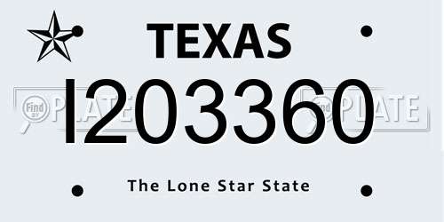 I203360 Texas License Plate