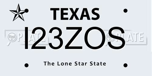I23ZOS Texas License Plate