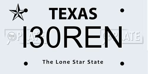 I30REN Texas License Plate