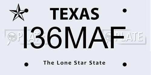 I36MAF Texas License Plate