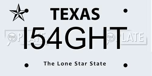 I54GHT Texas License Plate