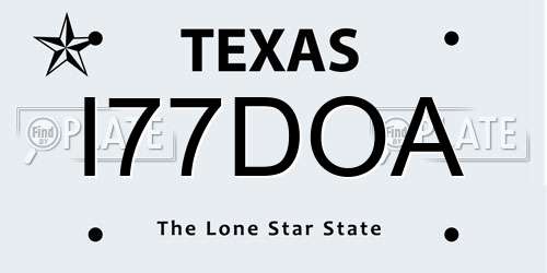 I77DOA Texas License Plate