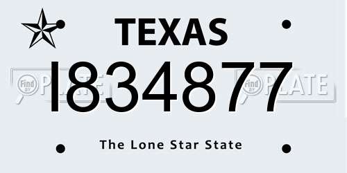 I834877 Texas License Plate