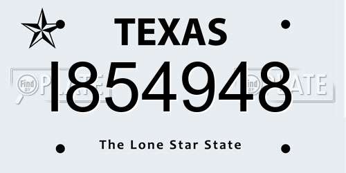 I854948 Texas License Plate
