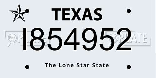 I854952 Texas License Plate