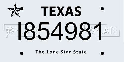 I854981 Texas License Plate