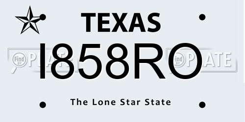 I858RO Texas License Plate
