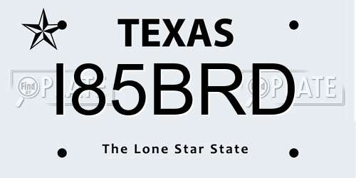 I85BRD Texas License Plate