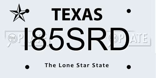 I85SRD Texas License Plate