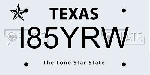 I85YRW Texas License Plate