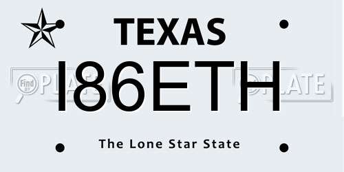 I86ETH Texas License Plate
