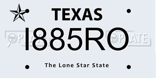 I885RO Texas License Plate