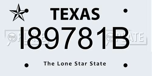 I89781B Texas License Plate