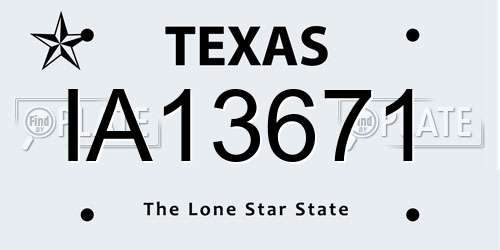 IA13671 Texas License Plate