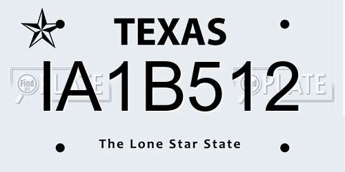 IA1B512 Texas License Plate