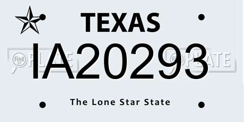 IA20293 Texas License Plate