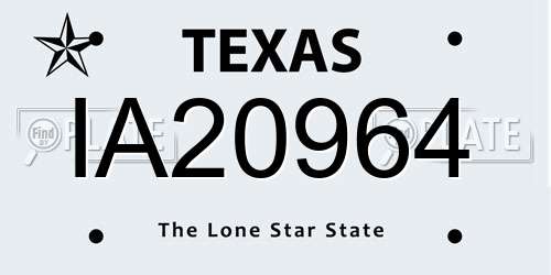 IA20964 Texas License Plate