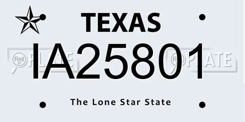 IA25801 Texas License Plate