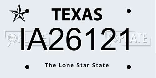 IA26121 Texas License Plate