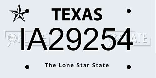 IA29254 Texas License Plate