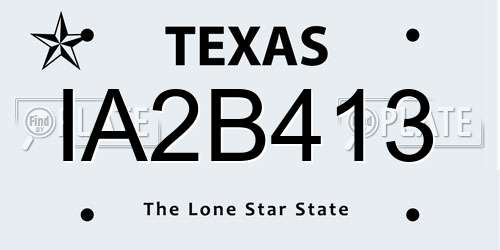 IA2B413 Texas License Plate
