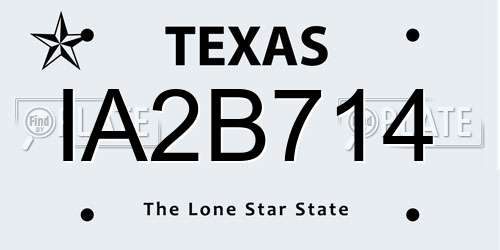 IA2B714 Texas License Plate