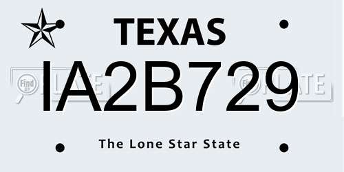 IA2B729 Texas License Plate