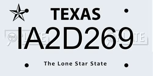 IA2D269 Texas License Plate