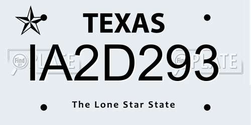 IA2D293 Texas License Plate