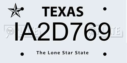 IA2D769 Texas License Plate