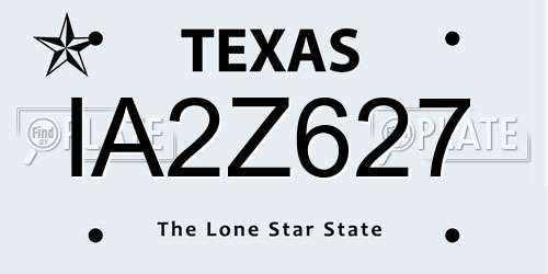 IA2Z627 Texas License Plate