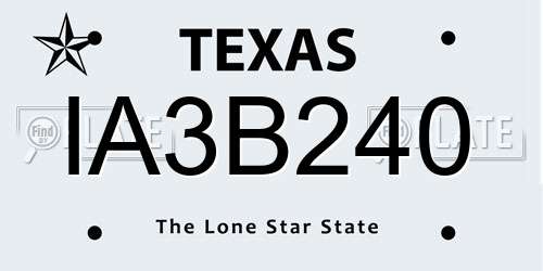 IA3B240 Texas License Plate