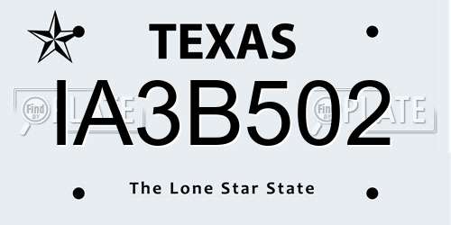 IA3B502 Texas License Plate