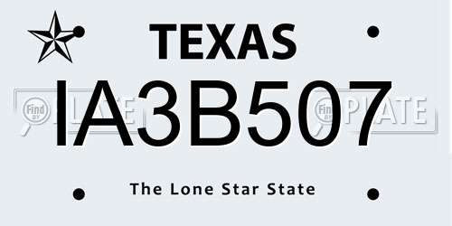IA3B507 Texas License Plate