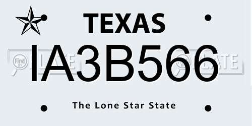 IA3B566 Texas License Plate