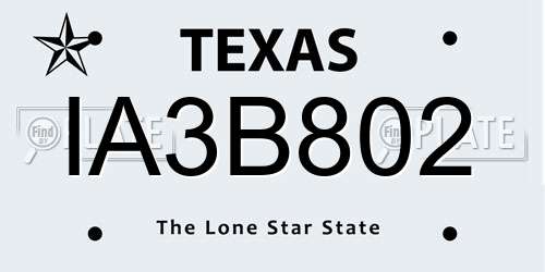 IA3B802 Texas License Plate