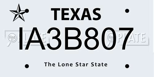 IA3B807 Texas License Plate