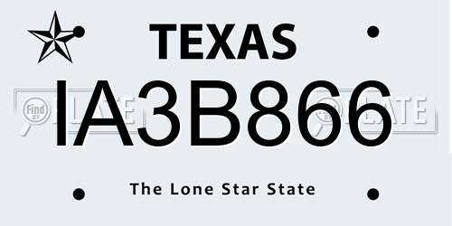 IA3B866 Texas License Plate