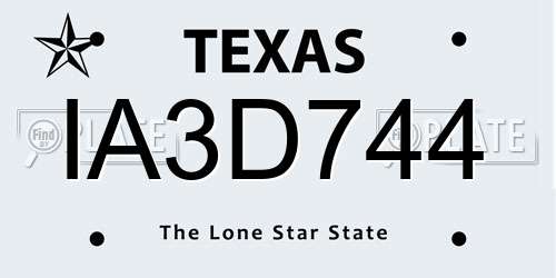 IA3D744 Texas License Plate