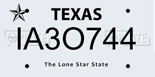 IA3O744 Texas License Plate