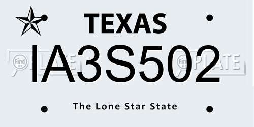 IA3S502 Texas License Plate