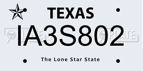 IA3S802 Texas License Plate