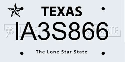 IA3S866 Texas License Plate