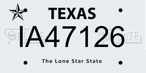 IA47126 Texas License Plate