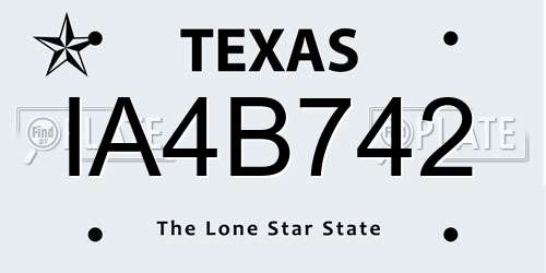 IA4B742 Texas License Plate