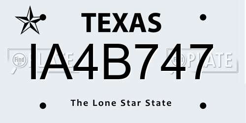 IA4B747 Texas License Plate
